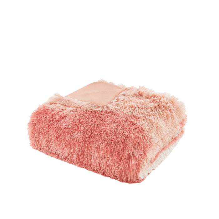 Cassie - Ombre Shaggy Faux Fur Queen Duvet Cover Set - Blush Multi - Simple Home Plus