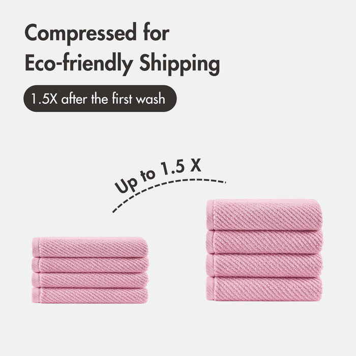 Diagonal Ribbed - 4 Piece Hand Towels Set - Pink - Simple Home Plus