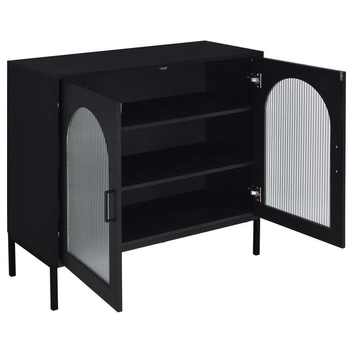 Jess - 2-Door Arched Fluted Glass Accent Cabinet - Black - Simple Home Plus