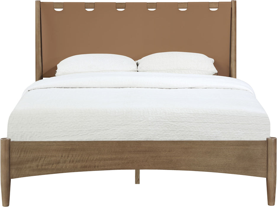 Santos - Vegan Leather Headboard And Wood Bed - Waxed Brown Frame - Simple Home Plus