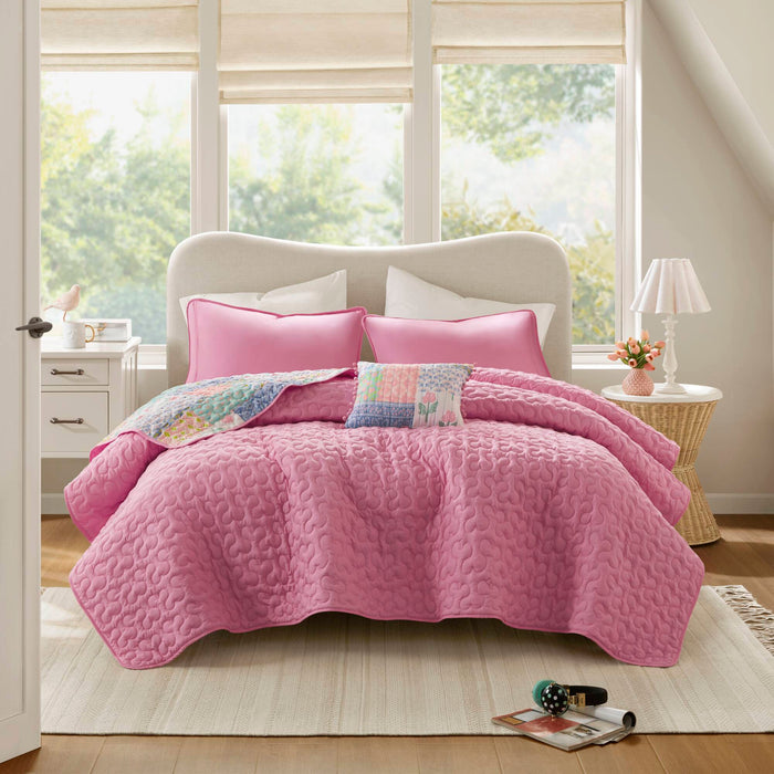 Nellie - Full/Queen 4 Piece Quilt Set - Pink - Simple Home Plus