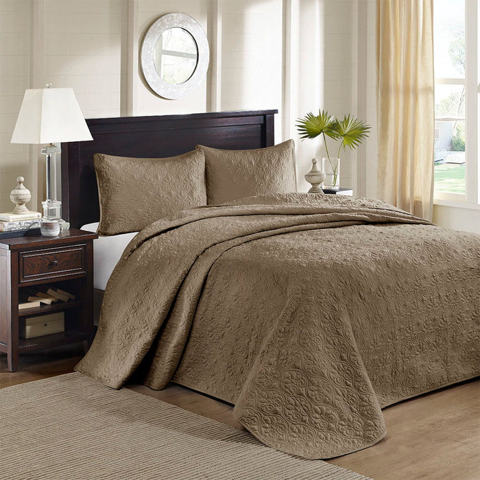 Quebec - King Reversible Bedspread Set - Mocha - Simple Home Plus