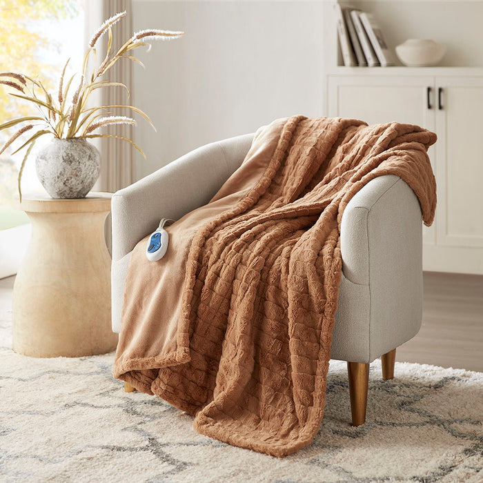 Zuri - Oversized Heated Throw - Brown Texture - Simple Home Plus