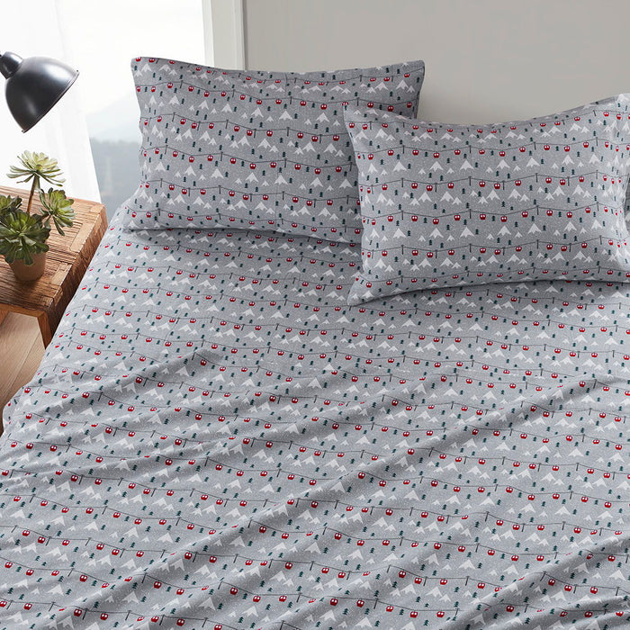 Flannel - 4 Piece King Sheet Set - Gray Ski Jump - Simple Home Plus