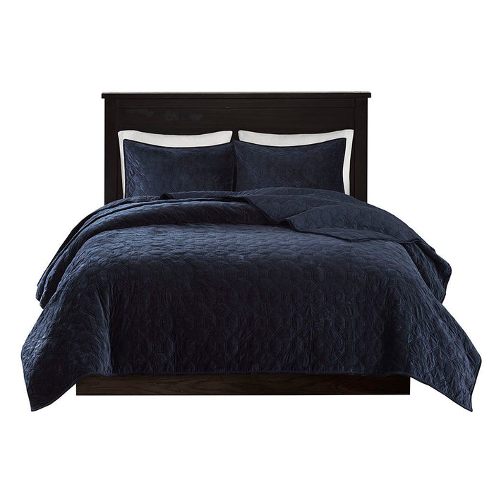Harper - Reversible 3 Piece Coverlet Set - Navy - Simple Home Plus