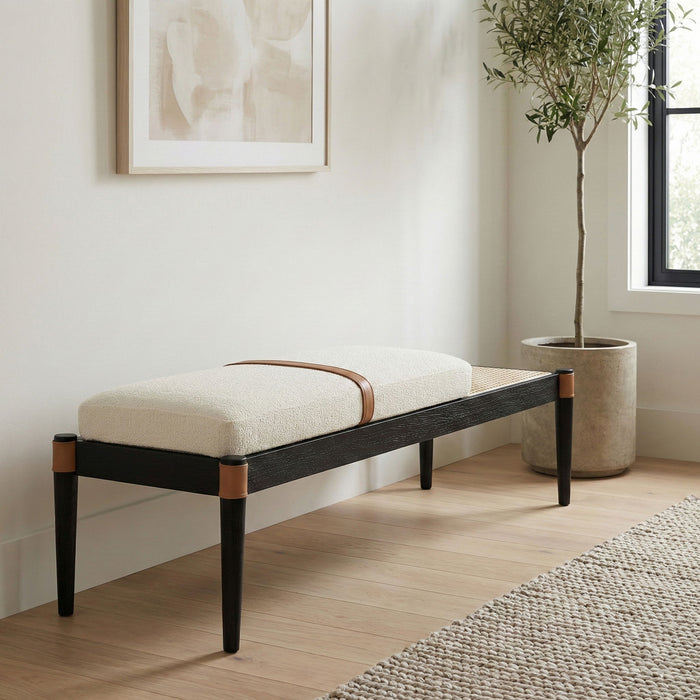 Nara - Linen Textured Fabric Upholstered Bench - Painted Black - Simple Home Plus