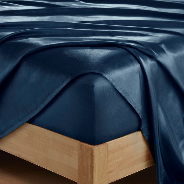 Satin - 6 Piece California King Luxury Sheet Set - Midnight Blue - Simple Home Plus