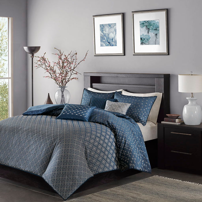 Biloxi - King 6 Piece Duvet Cover Set - Navy - Simple Home Plus