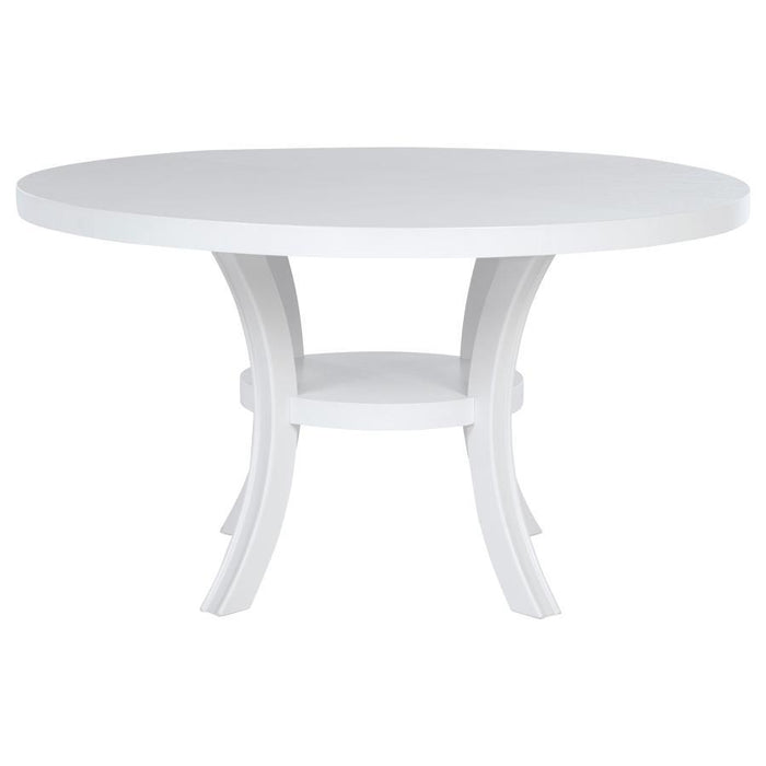 Judd - Round Dining Wood Table With Shelf - Pearl White - Simple Home Plus