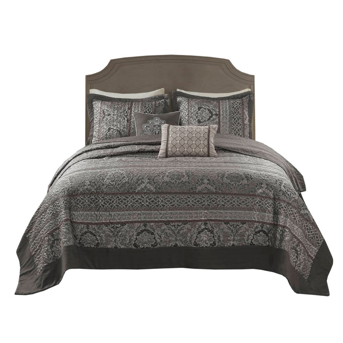 Bellagio - 5 Piece Queen Reversible Bedspread Set - Gray - Simple Home Plus