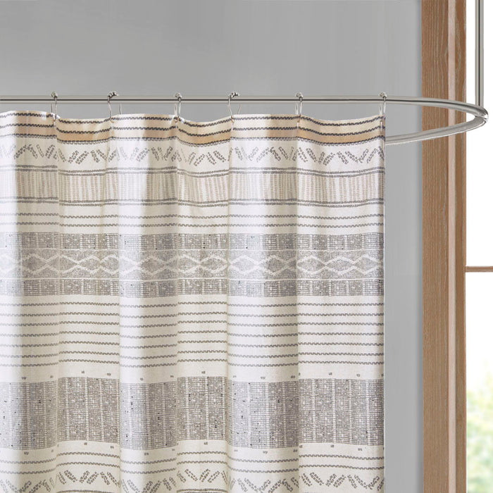 Cody - Cotton Stripe Printed Shower Curtain With Tassel - Gray / Yellow - Simple Home Plus