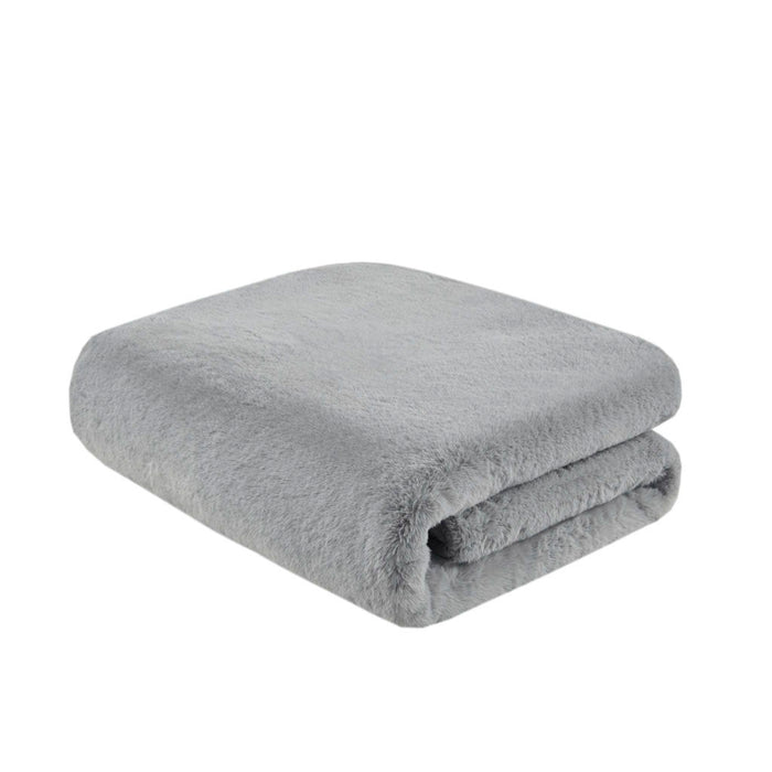 Bristol - Solid Premium Faux Fur Throw - Gray - Simple Home Plus