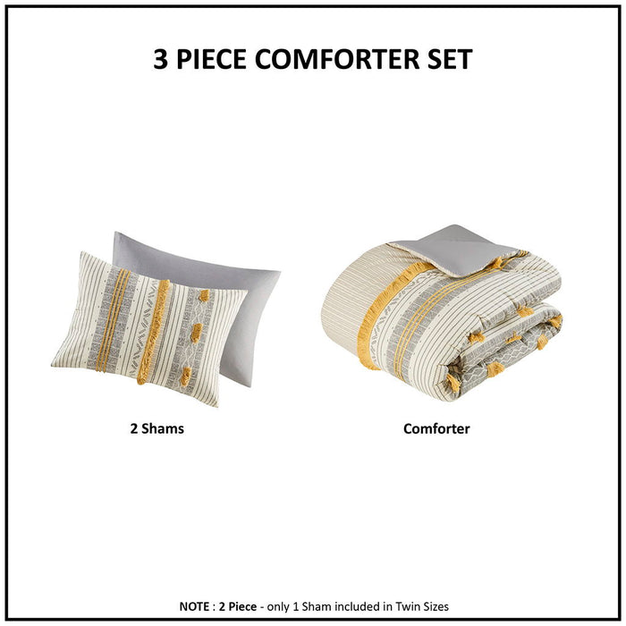 Cody - 3 Piece Comforter Set - Gray / Yellow - Simple Home Plus