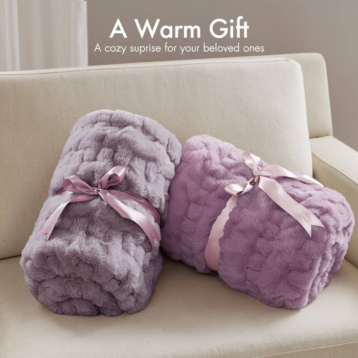 Ruched Fur - Ruched Throw - Lavender - Simple Home Plus
