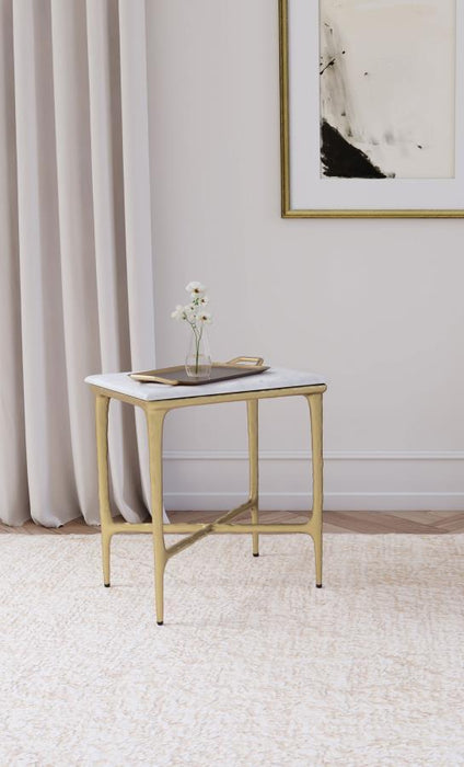 Baldwin - Rectangular Marble Top Side Table - White And Gold - Simple Home Plus