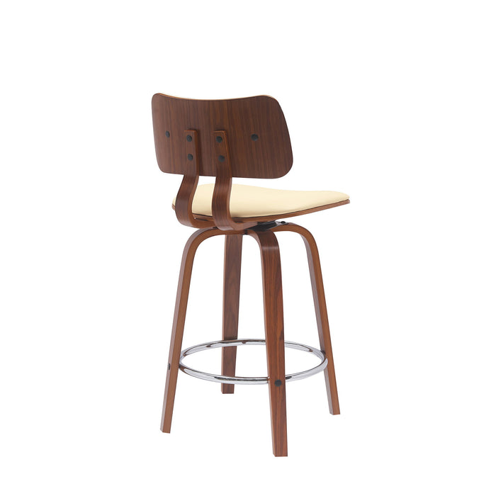 Pico - Swivel Walnut Wood Faux Leather Stool - Simple Home Plus