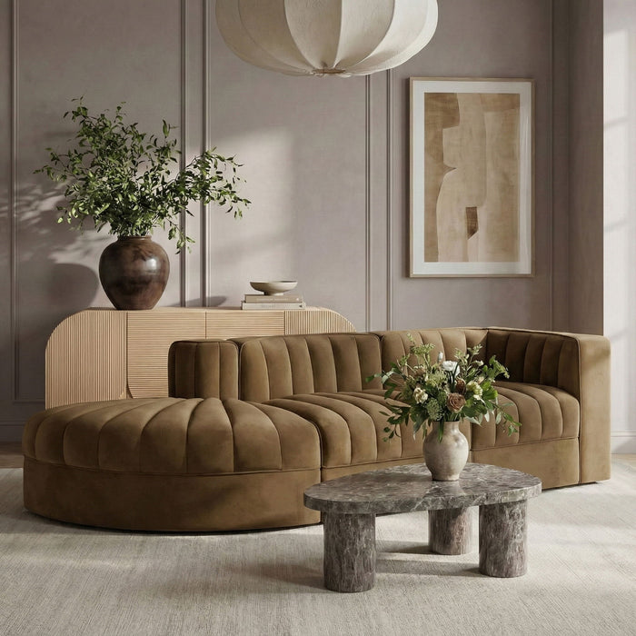 Rummi - Velvet Performance Fabric Upholstered 3 Piece Modular Sectional - Simple Home Plus