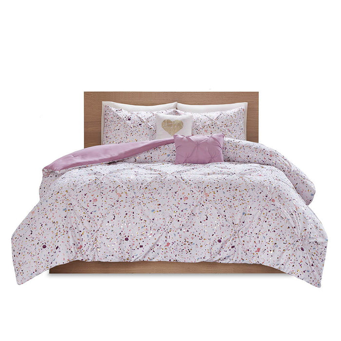 Abby - Twin Metallic Printed And Pintucked Comforter - Plum - Simple Home Plus