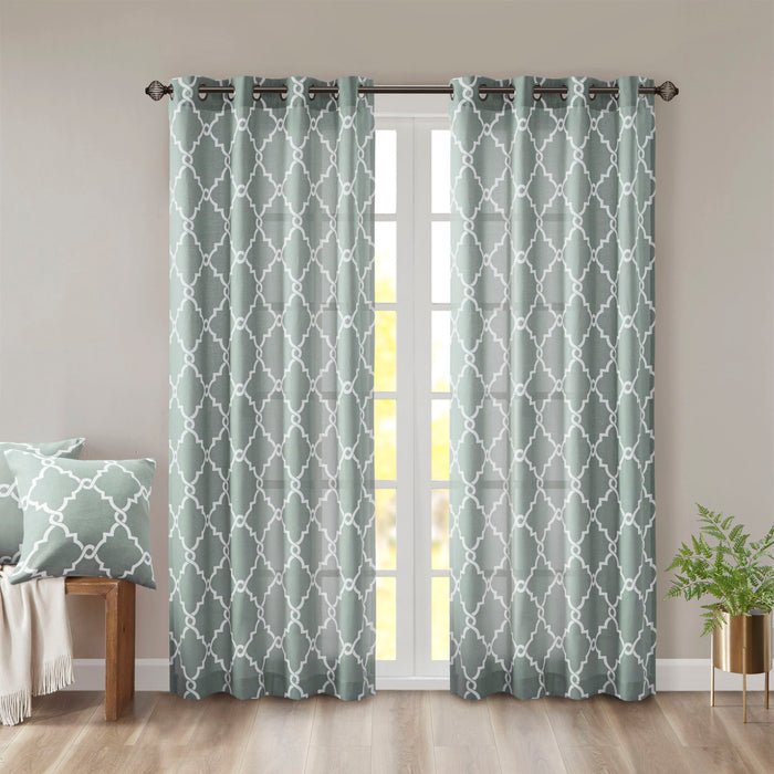 Saratoga - 108" Fretwork Print Grommet Top Window Curtain - Seafoam - Simple Home Plus