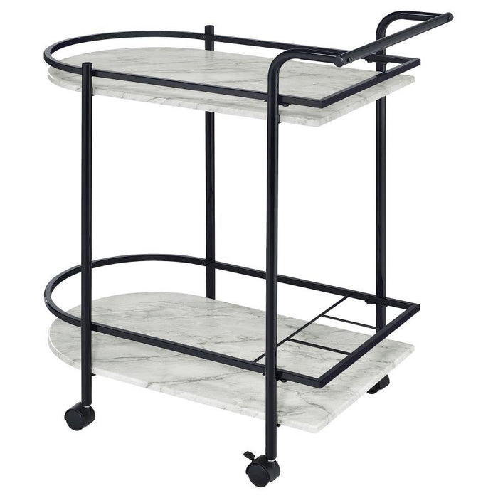 Desiree - 2-Tier Faux Marble Shelf Metal Bar Cart - Simple Home Plus
