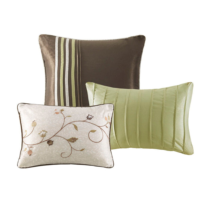 Serene - Queen Embroidered Piece Comforter (Set of 7) - Green