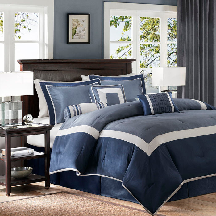 Genevieve - California King Comforter (Set of 7) - Navy - Simple Home Plus