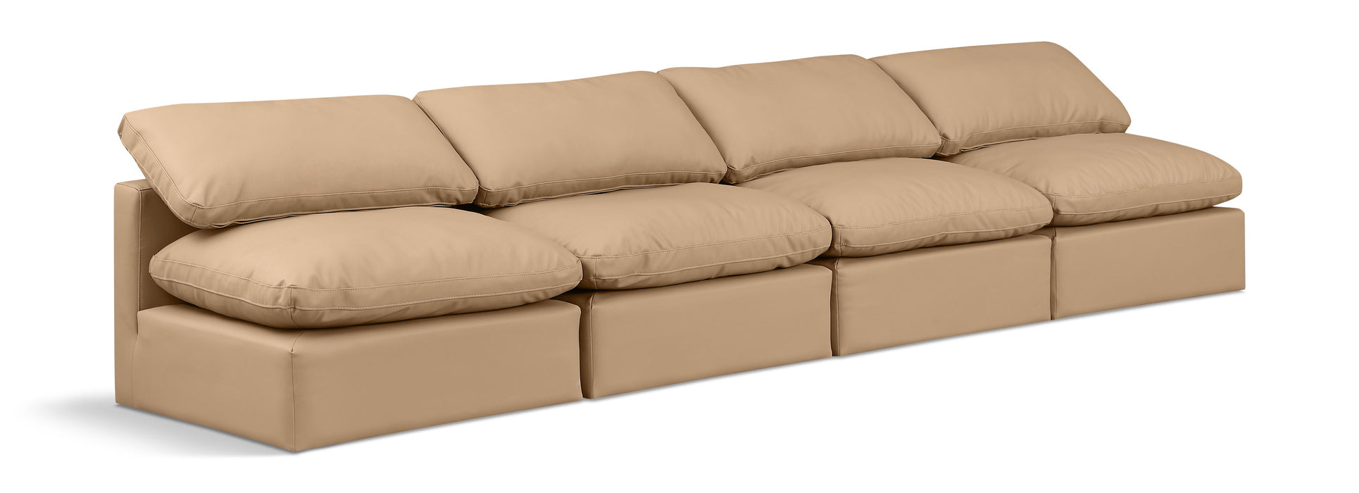 Indulge - Faux Leather 4 Seat Modular Armless Sofa - Tan - Simple Home Plus
