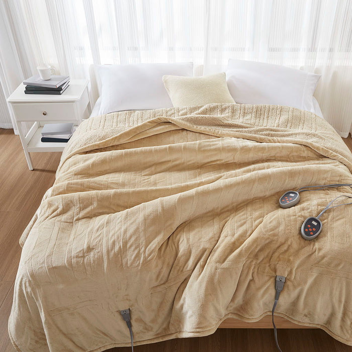 Heated Microlight to Berber - Blanket - Queen - Tan