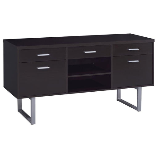 Lawtey - 5-Drawer Credenza With Adjustable Shelf - Cappuccino - Simple Home Plus