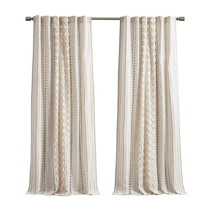 Imani - Cotton Printed Curtain Panel With Chenille Stripe And Lining - Ivory - Simple Home Plus