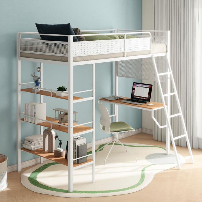 Campus - 3-Shelf Metal Twin Workstation Loft Bed - Simple Home Plus