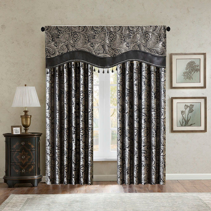 Aubrey - Window Rod Pocket Valance With Beads - Black - Simple Home Plus