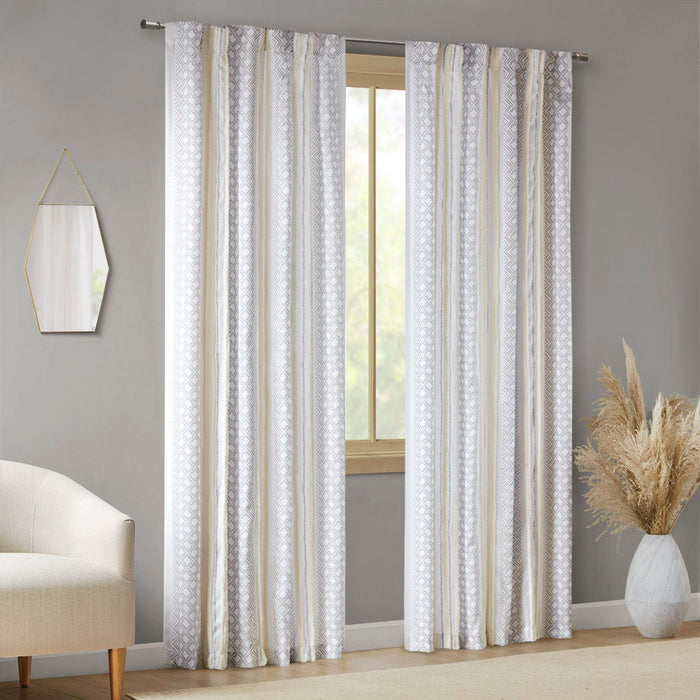Ebby - 50x95" Poly Printed Curtain Panel With Tufted Stripe (Set of 2) - White/Taupe - Simple Home Plus