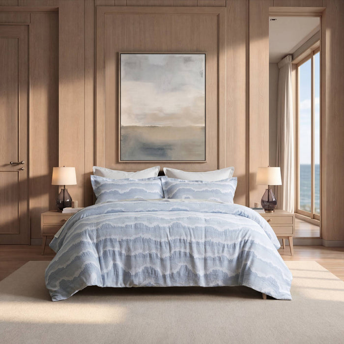 Ocean Wave - 3 Piece Full Cotton Duvet Set - Blue