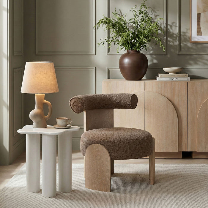 Calder - Linen Textured Fabric Upholstered Accent Chair - Painted Natural Base - Simple Home Plus