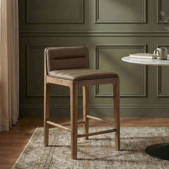 Ellis - Vegan Leather Upholstered Counter Stool (Set of 2) - Brown Base - Simple Home Plus