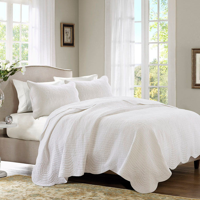 Tuscany - King 3 Piece Reversible Scalloped Edge Coverlet Set - White - Simple Home Plus