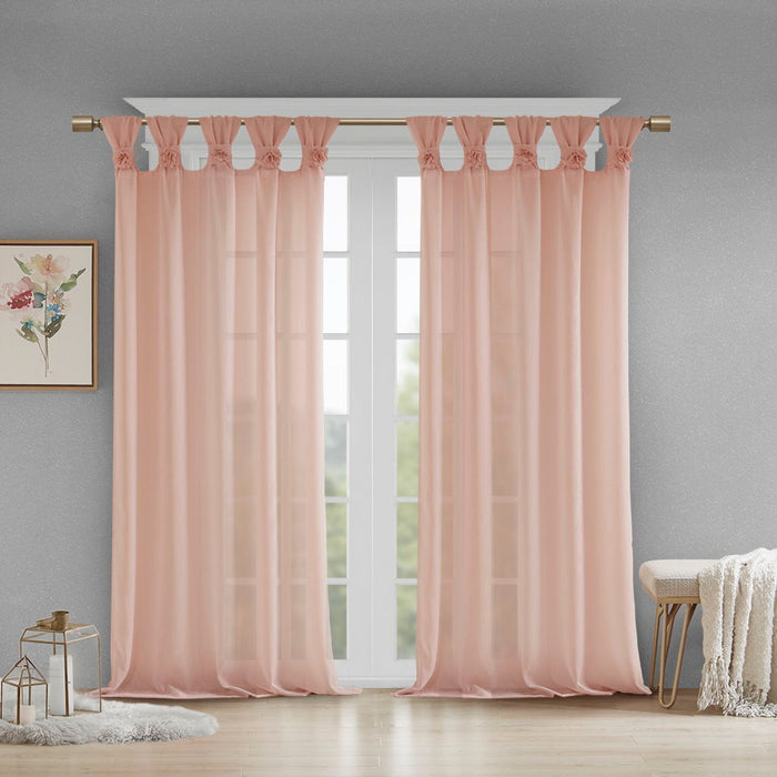 Rosette - 63" Floral Embellished Cuff Tab Top Solid Window Panel - Blush - Simple Home Plus