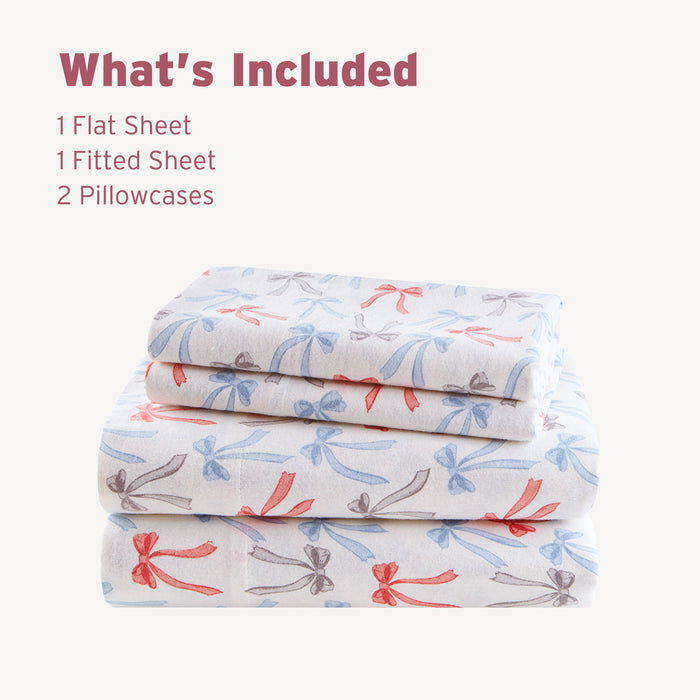 Cozy Soft - Full 100% Flannel Pigment Printed Sheet Set - Happy Bows - Simple Home Plus