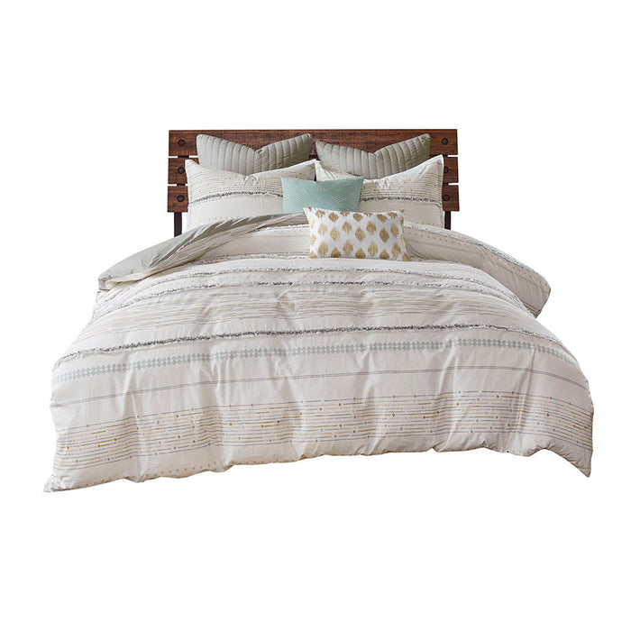 Nea - King Printed Comforter Set With Trims - Off White / Gray - Simple Home Plus