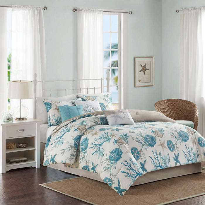 Pebble Beach - 7 Piece Cotton Sateen Comforter Set - Light Blue - Simple Home Plus