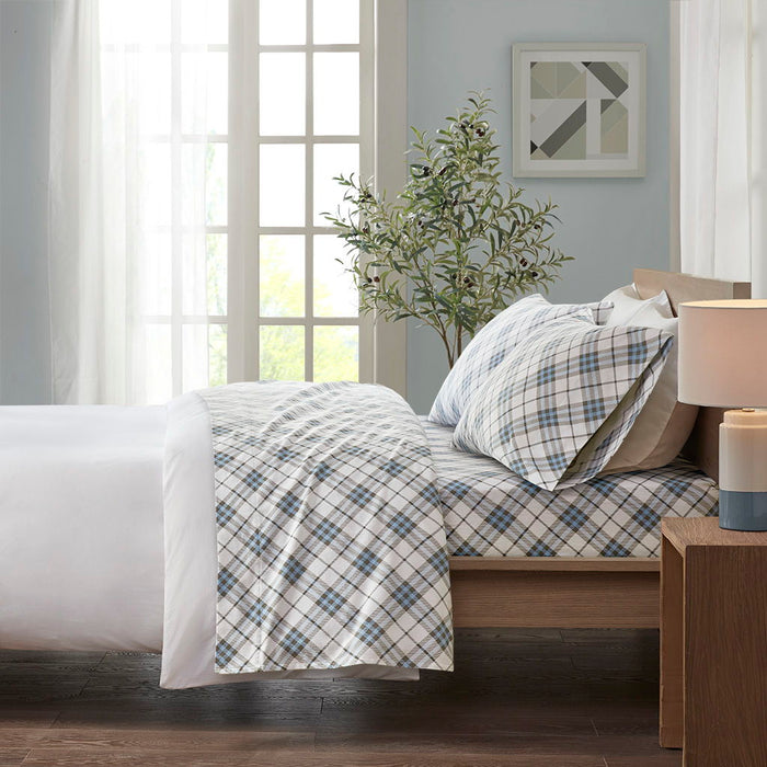 Cozy Sheet Set - Blue Plaid - White - Simple Home Plus