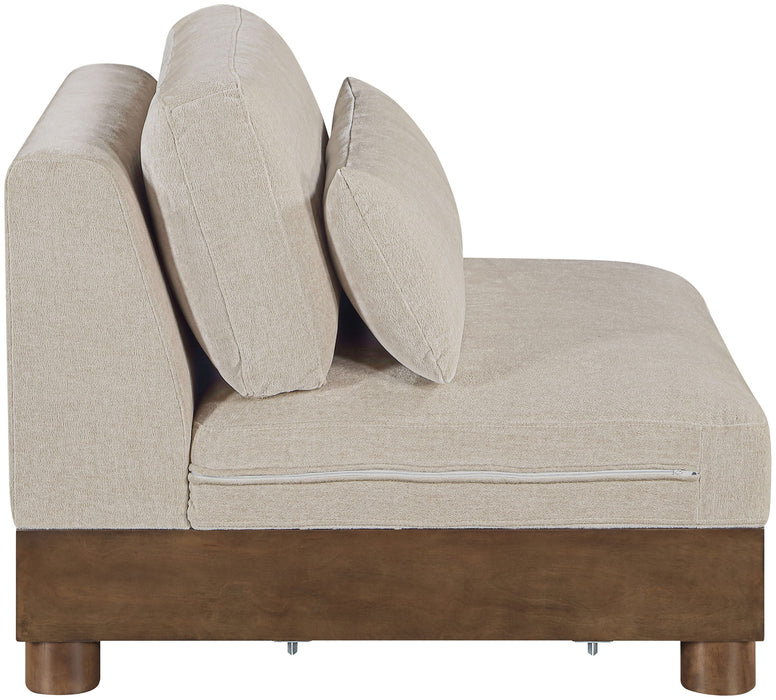 Turin - Chenille Fabric Upholstered Modular Armless Chair - Taupe / Brown Walnut - Simple Home Plus