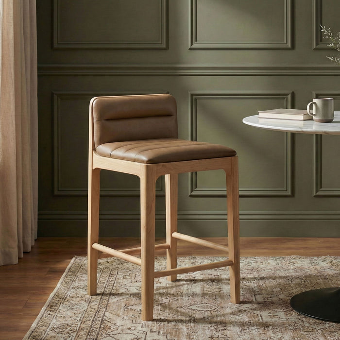 Ellis - Vegan Leather Upholstered Counter Stool (Set of 2) - Tan / Natural - Simple Home Plus