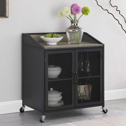 Arlette - Wine Cabinet With Wire Mesh Doors - Gray Wash And Sandy Black - Simple Home Plus