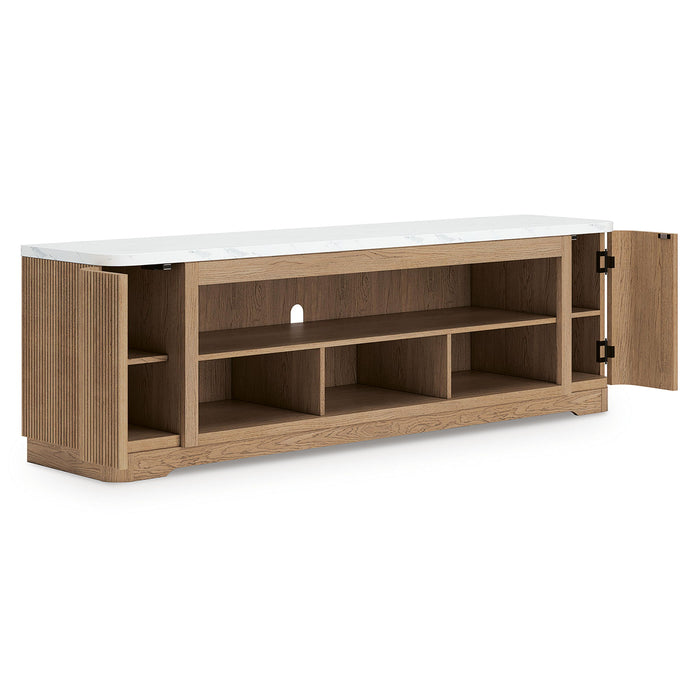 Camdill - XL TV Stand With Fireplace Option - Light Brown - Simple Home Plus