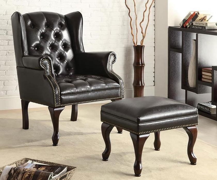Roberts - Upholstered Wingback Chair And Ottoman Set - Black - Simple Home Plus