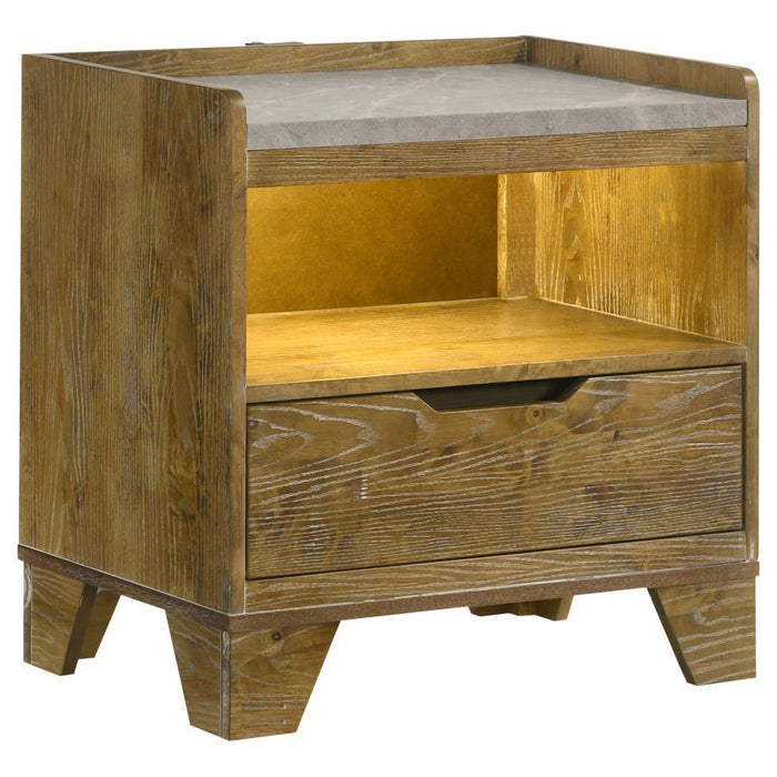 Henderson - 1-Drawer LED Nightstand Bedside Table - Medium Oak - Simple Home Plus