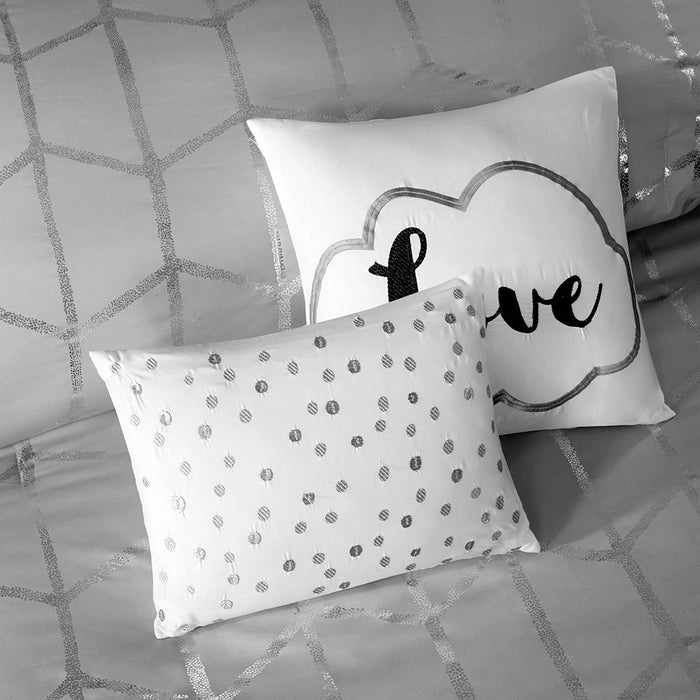Raina - Metallic Printed Comforter Set - Gray / Silver - Simple Home Plus