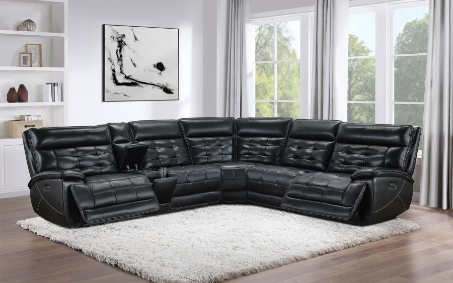 Hewitt - Leather Upholstered Power Reclining Sectional - Black - Simple Home Plus